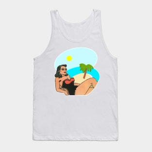 Brunette girl in sunglasses on the beach Tank Top